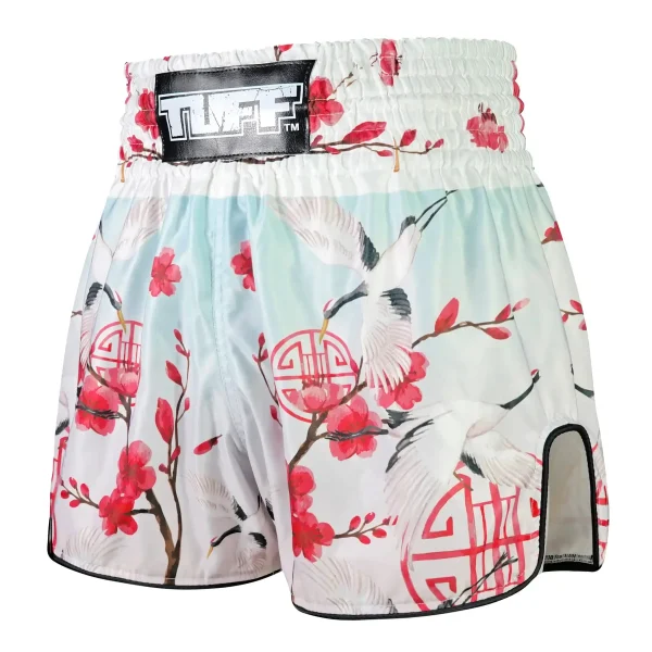 Tuff Retro Muay Thai Shorts Akai Tsuru The Red Crane Rms114 White 1 TUFF Retro Muay Thai Shorts Akai Tsuru The Red Crane RMS114