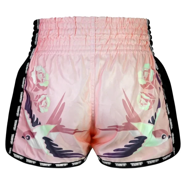 Tuff Retro Muay Thai Shorts Birds With Roses Msc123 Pink 2 Muay Thai shorts with birds and roses design