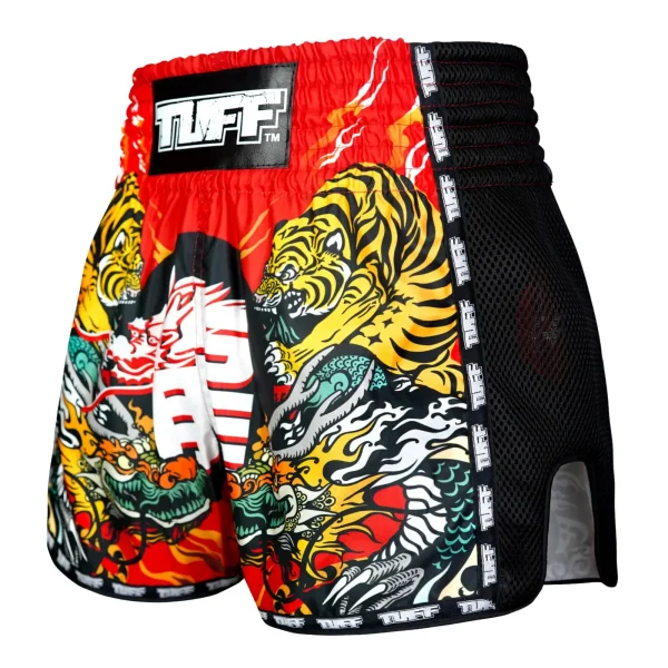 TUFF Retro Muay Thai Shorts with Chinese Dragon and Tiger design