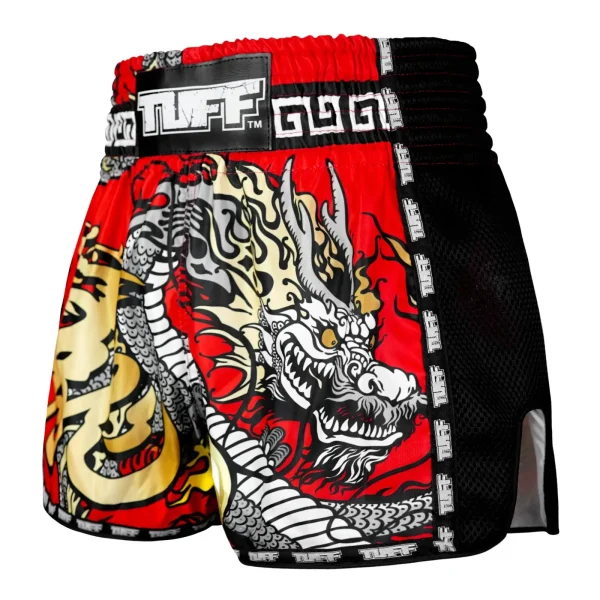 Tuff Retro Muay Thai Shorts Chinese Dragon Msc116 Red 1 TUFF Retro Muay Thai Shorts with Chinese Dragon design, Model MSC116