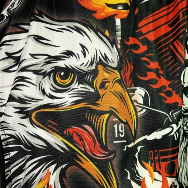 TUFF Retro Muay Thai Shorts Graybeard and The Eagle RMS108 in display