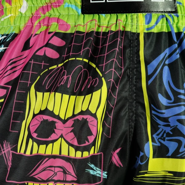 Tuff Retro Muay Thai Shorts Neon Graffiti Rms119 Black Green 4 Neon Graffiti TUFF Retro Muay Thai Shorts RMS119
