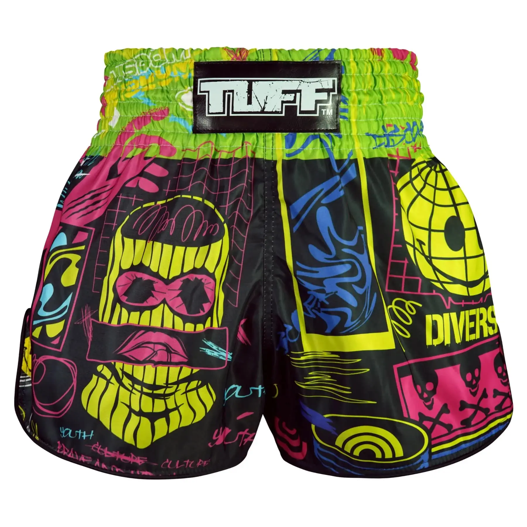 Neon-colored Graffiti style TUFF Retro Muay Thai Shorts RMS119.