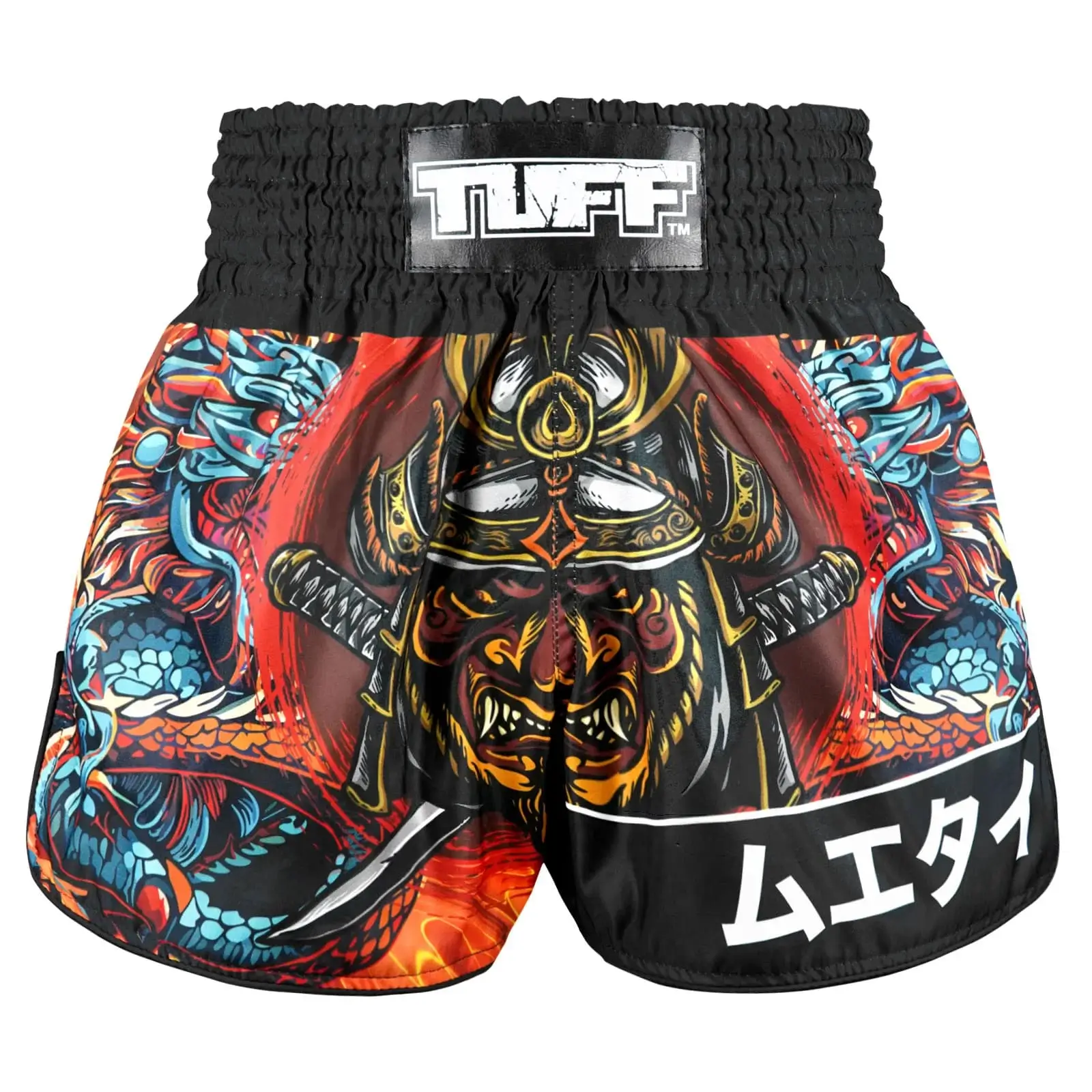 Retro Muay Thai Shorts with Seraphic Seiryu Samurai design from TUFF