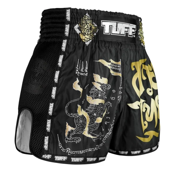 TUFF retro Muay Thai shorts Singha Yantra with war flag MSC117.