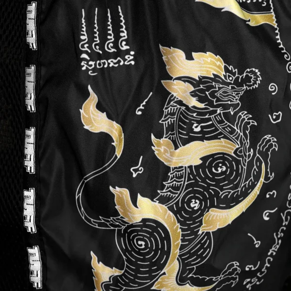 TUFF Retro Muay Thai Shorts Singha Yantra with War Flag MSC117 design detail