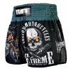 Tuff Retro Muay Thai Shorts The Skull Rider Rms109 Black 1 A pair of TUFF Retro Muay Thai Shorts with The Skull Rider RMS109 design