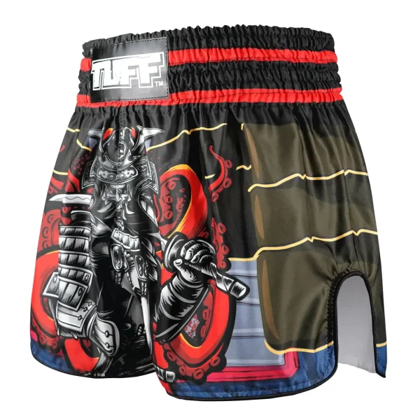 Tuff Retro Muay Thai Shorts The Undefeated Steel Spirits Rms101 Black Red 1 The TUFF Retro Muay Thai Shorts, The Undefeated Steel Spirits RMS101, in a dramatic setting