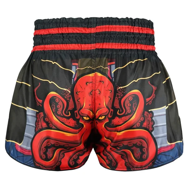 Tuff Retro Muay Thai Shorts The Undefeated Steel Spirits Rms101 Black Red 2 TUFF Retro Muay Thai Shorts The Undefeated Steel Spirits RMS101 on a clean background