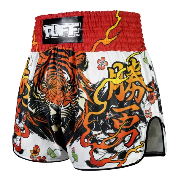 Tuff Retro Muay Thai Shorts Tora Chikara Power Of Tiger Rms110 White Red 1 TUFF Retro Muay Thai Shorts Tora Chikara Power of Tiger