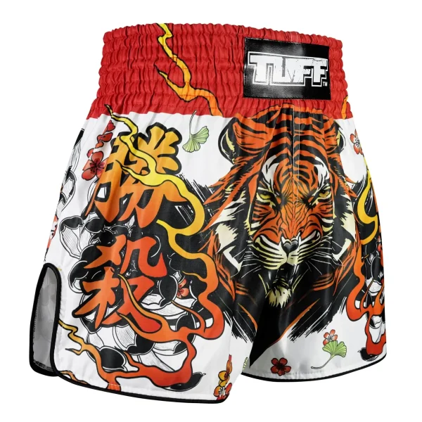 Tuff Retro Muay Thai Shorts Tora Chikara Power Of Tiger Rms110 White Red 3 TUFF Retro Muay Thai Shorts Tora Chikara Power of Tiger RMS110