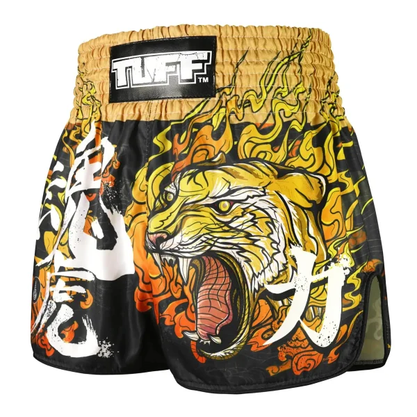 Tuff Retro Muay Thai Shorts Tora Mazuka The True Tiger Rms111 Black 1 TUFF Retro Muay Thai Shorts Tora Mazuka The True Tiger RMS111 on a white background