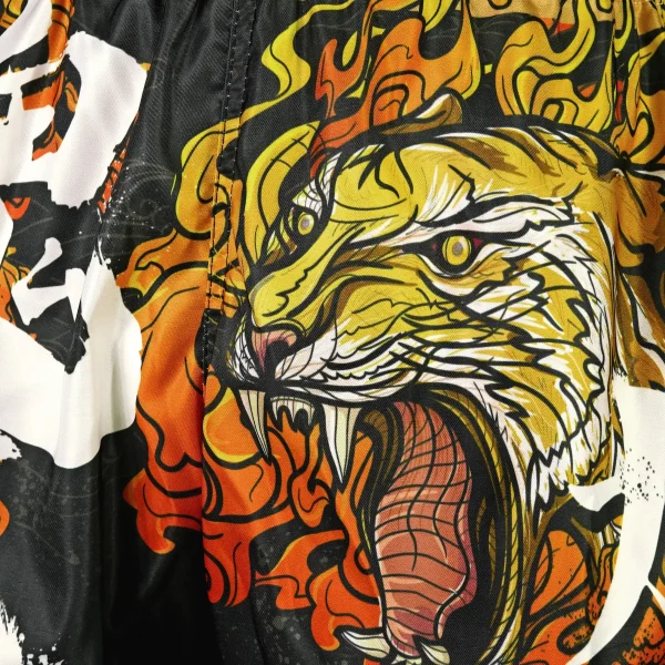 Tuff Retro Muay Thai Shorts Tora Mazuka The True Tiger Rms111 Black 4 TUFF Retro Muay Thai Shorts Tora Mazuka RMS111 in orange-black color scheme with a tiger design.
