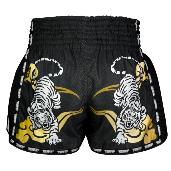 Tuff Retro Muay Thai Shorts Twin Tiger Black 2 Man wearing TUFF Retro Muay Thai Shorts Twin Tiger