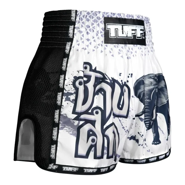 Pair of TUFF Retro Muay Thai Shorts War Elephant MSC112 design in vibrant colors