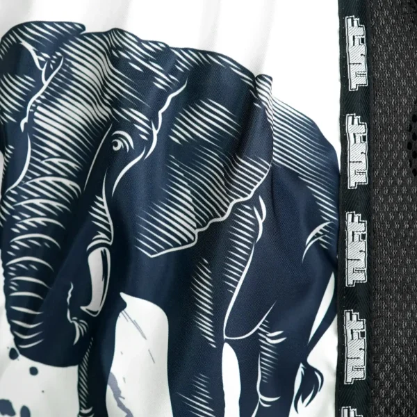 Man modeling the TUFF Retro Muay Thai Shorts War Elephant MSC112