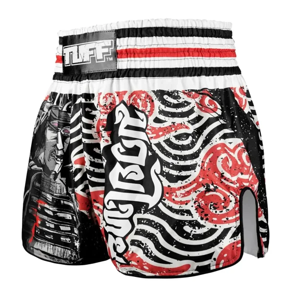 Tuff Retro Muay Thai Shorts Waves Of Bushido Elegance Rms102 Black White 1 TUFF Retro Muay Thai Shorts Waves of Bushido Elegance RMS102
