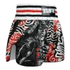 Tuff Retro Muay Thai Shorts Waves Of Bushido Elegance Rms102 Black White 3 Man wearing TUFF Retro Muay Thai Shorts Waves of Bushido Elegance RMS102