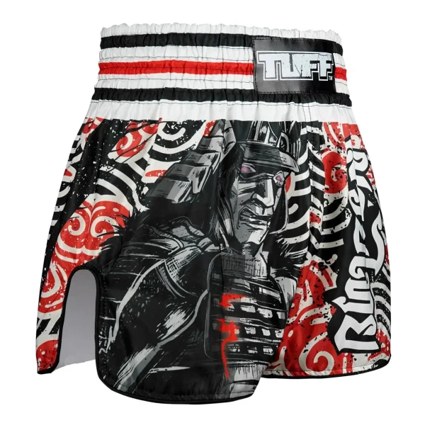Tuff Retro Muay Thai Shorts Waves Of Bushido Elegance Rms102 Black White 3 Man wearing TUFF Retro Muay Thai Shorts Waves of Bushido Elegance RMS102