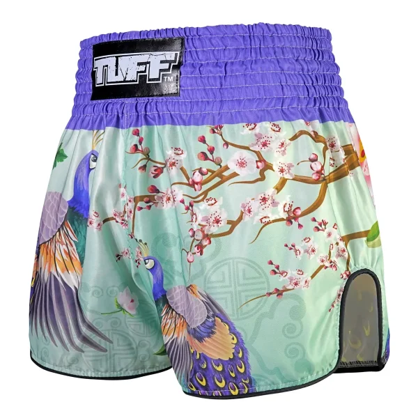 Tuff Retro Muay Thai Shorts Yugana Kujaku The Elegance Peacock Rms112 Mint Blue 1 TUFF Retro Muay Thai Shorts featuring the Yugana Kujaku design