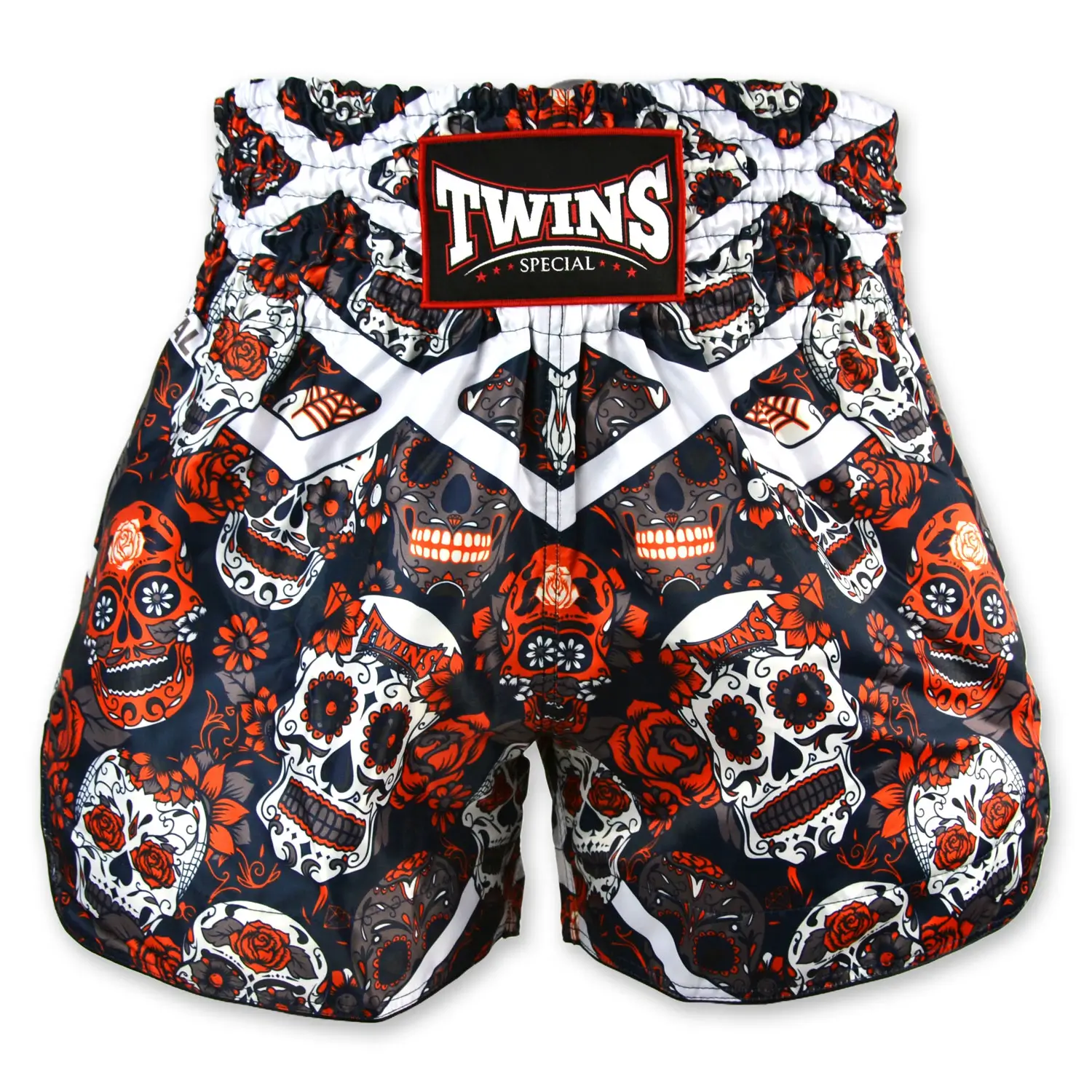 Twins Special Calaveras Skull Muay Thai Shorts TBS53-CAL in black with multicolored skull print
