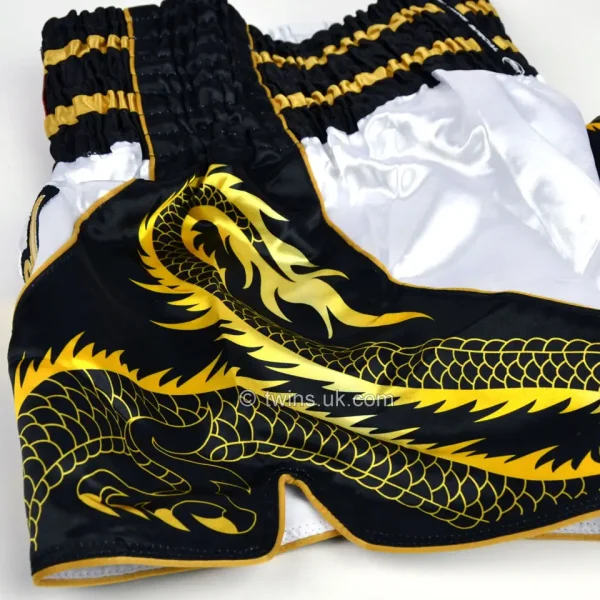Twins Special Dragon Muay Thai Shorts Tbs Dr3 Black White 2 Close up image of Twins Special Dragon Muay Thai Shorts TBS-DR3