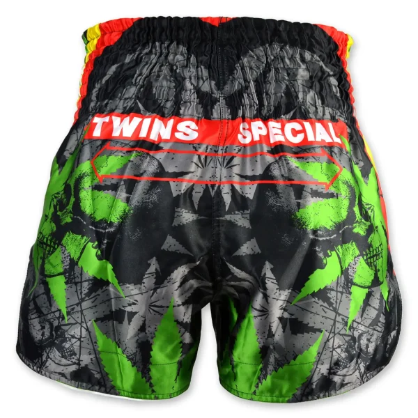 Twins Special Grass Muay Thai Shorts Tbs54 Gr Black Green 1 Two green Twins Special Grass Muay Thai Shorts TBS54-GR on a plain background