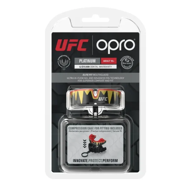 Opro Platinum Level UFC Mouthguard on a white background