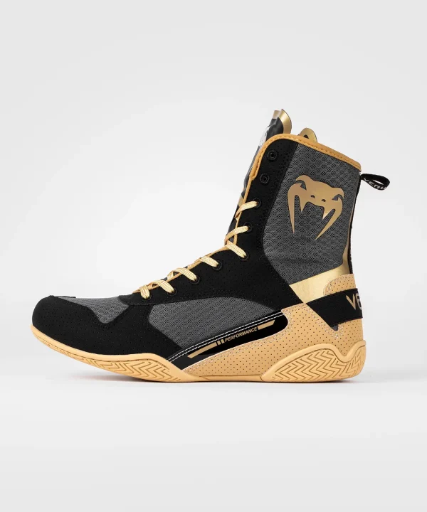 Venum Elite Boxing Shoes - Black/Beige in Black/Beige — studio shot