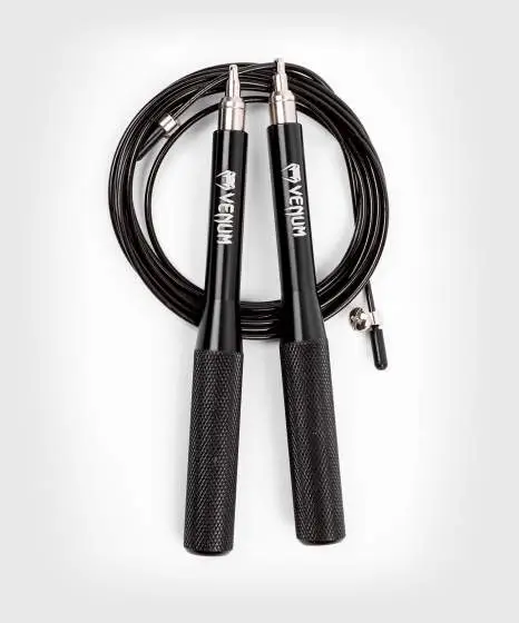 Venum Thunder Evo Jump Skipping Rope Adjustable in black and red against a white background.