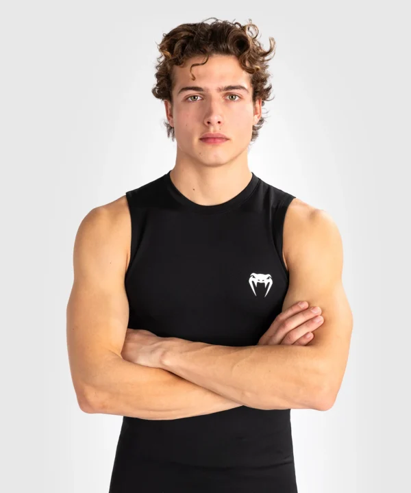 Venum Contender Sleeveless Rash Guard for Men. Venum Contender Men's Sleeveless Rash Guard in black color.