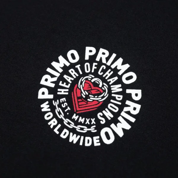 Primo Champion Cotton T-Shirt Image. Primo Heart of Champions Cotton T-Shirt on a neutral background.