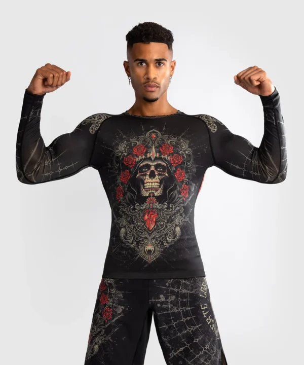 Man wearing Venum Santa Muerte 5.0 Long Sleeve Rashguard