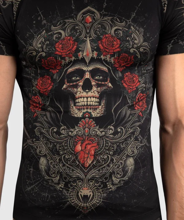 Venum Santa Muerte 5.0 Men's Short Sleeve Rashguard on display