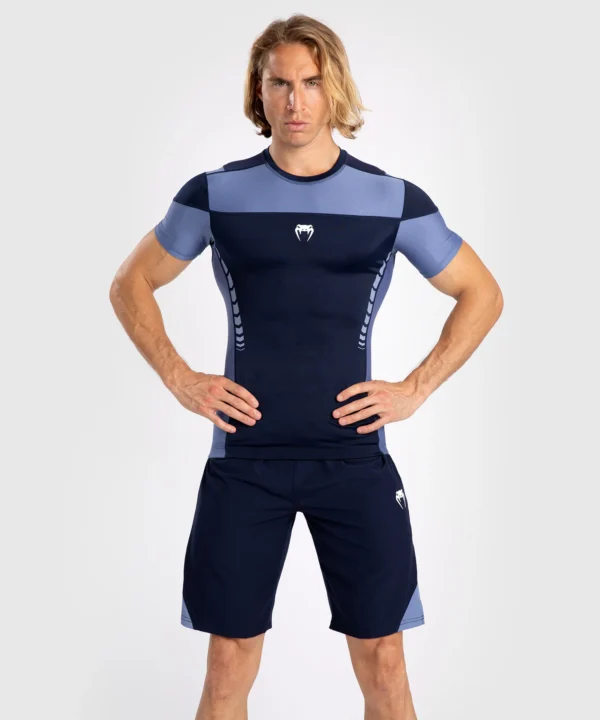 Venum Tempest Men's Short Sleeve Rashguard Man wearing Venum Tempest Men's Short Sleeve Rashguard