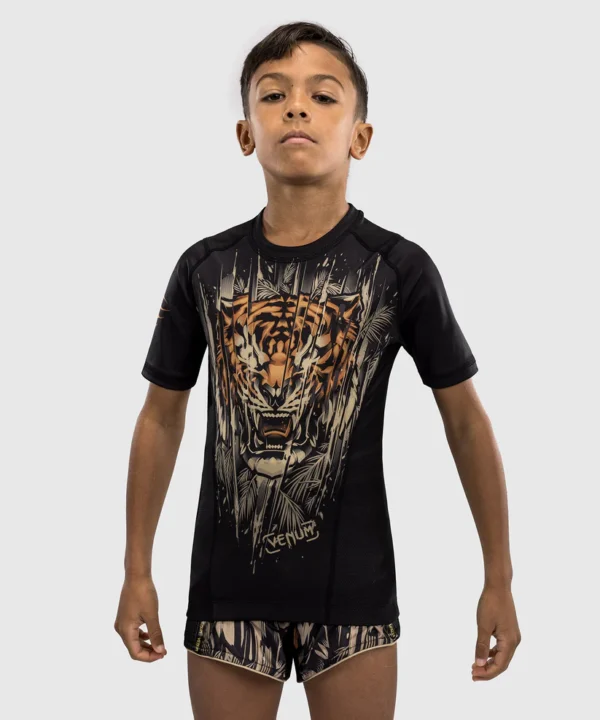Venum Kids Tiger Short Sleeve Rash Guard Image Child in Venum Kids Tiger Short Sleeve Rash Guard