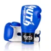 Red Yuth lace-up boxing gloves on a white background