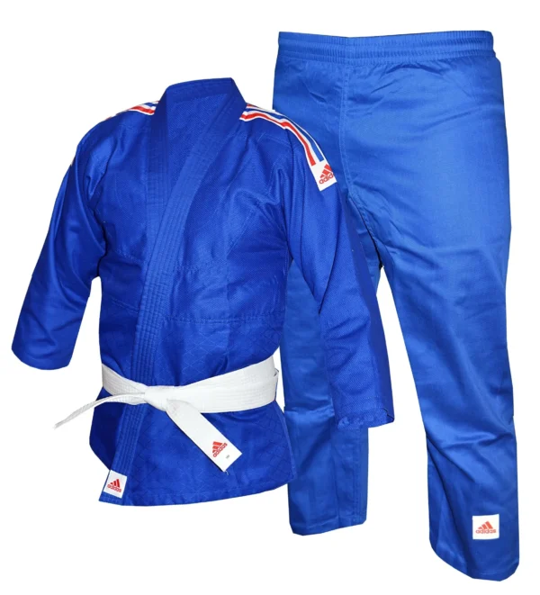 Man wearing Adidas Judo Gi Uniform GB Stripes 250g