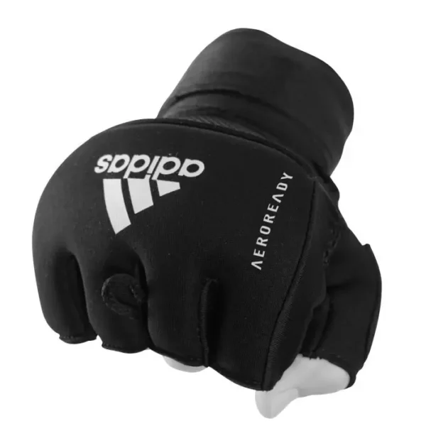 Pair of Adidas Gel Quick Wrap Gloves on white background.