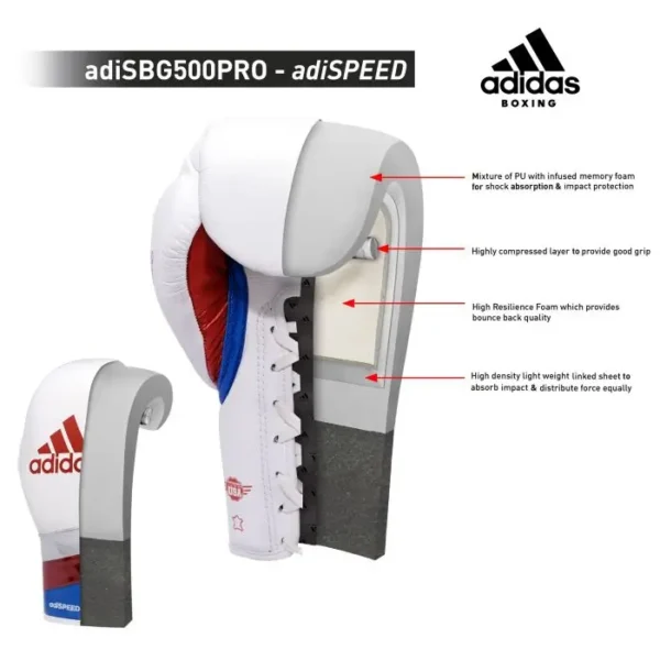 Adidas AdiSpeed Lace-Up Pro Boxing Gloves.