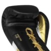 Adidas AdiSpeed Lace-Up Pro Boxing Gloves in black and gold color.