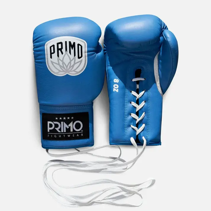 Primo Pro lace-up boxing gloves in red and white colors