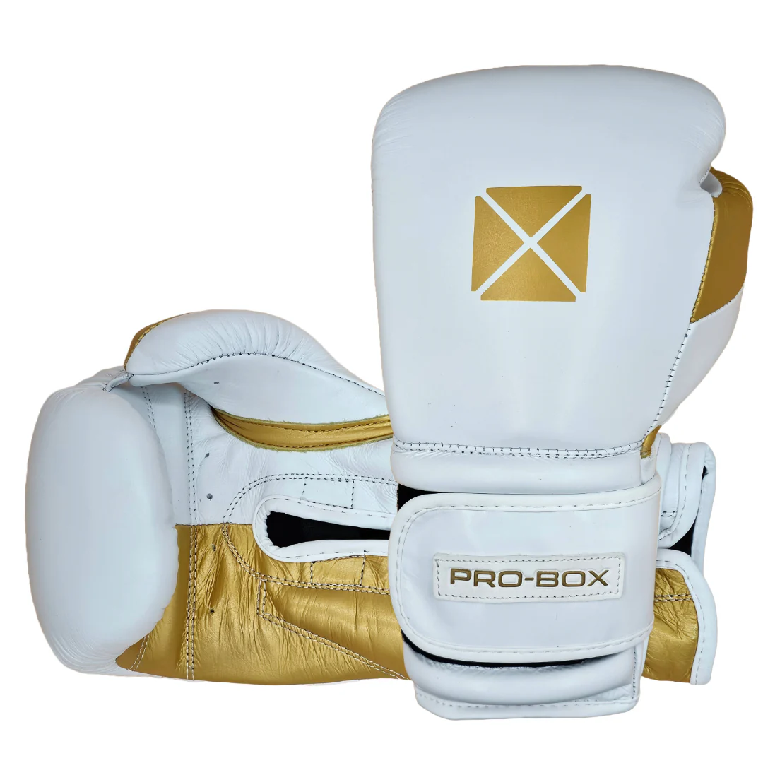 Pro-Box Pro Spar Leather Boxing Gloves in White/Gold - product image