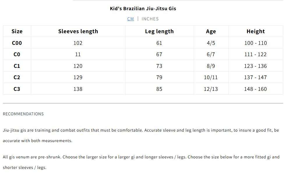 Size chart