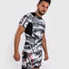 Venum Electron 3 0 Short Sleeve Rashguard Grey Red 1 Man wearing Venum Electron 3.0 Short Sleeve Rashguard