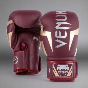 Venum Elite Boxing Gloves in Burgundy/Gold - product image