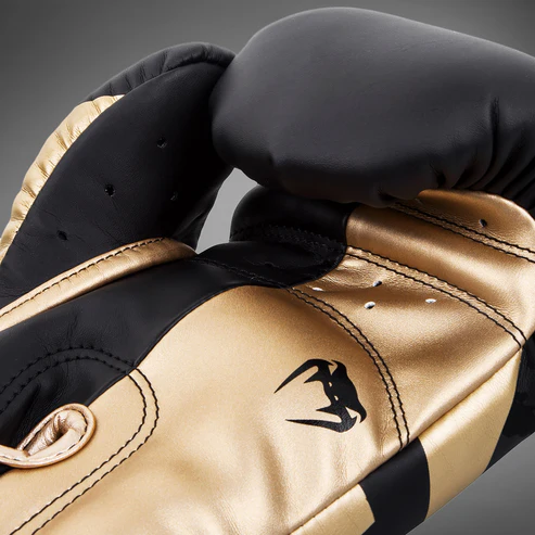 Venum Elite Boxing Gloves Black Gold 3 Venum Elite Boxing Gloves - Black/Gold in Black/Gold — sleeve detail