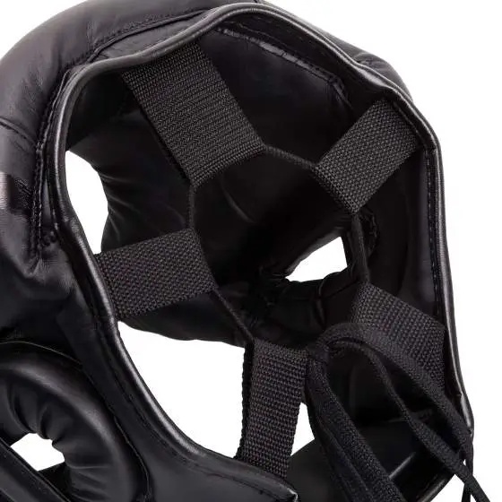 Venum Elite Iron Headgear Head Guard in black and white