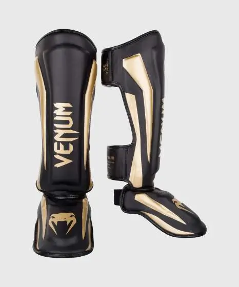 Venum Elite Standup Shin Guards in black and white