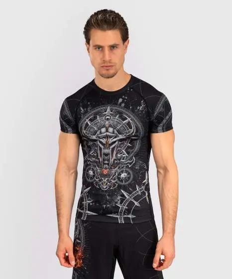 Venum Gladiator 5.0 Men's Short Sleeve Rashguard Man wearing men's short sleeve rashguard by Venum Gladiator 5.0
